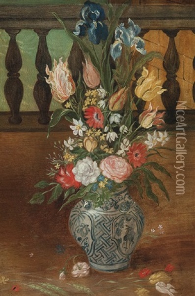 Stillleben Mit Blumen Und Ballustrade Oil Painting - Jan van Kessel the Elder