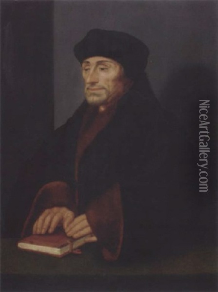 Portrait Of Erasmus, His Hands Resting On A Book Table Oil Painting - Hans Holbein the Younger