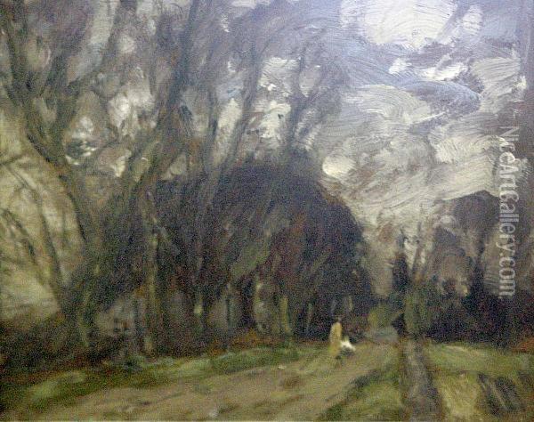 A Wooded Lane Oil Painting - Hugh Munro