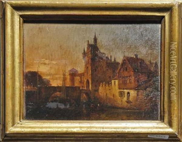 Ansicht Von Amsterdam. 1840. Oil Painting - Jan Jacob Coenraad Spohler