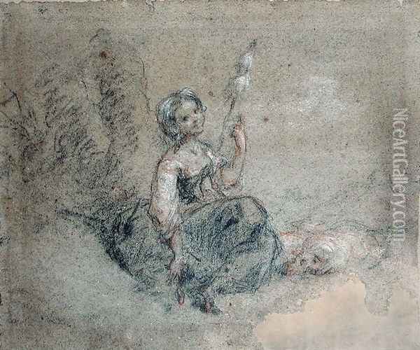 A Young Shepherdess Spinning Oil Painting - Jean-Francois Millet