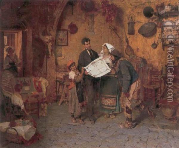 Proud Parents Oil Painting - Giacomo Di Chirico