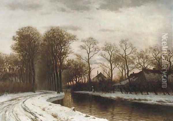 By a river at dusk Oil Painting - Johannes Lodewijk Brands