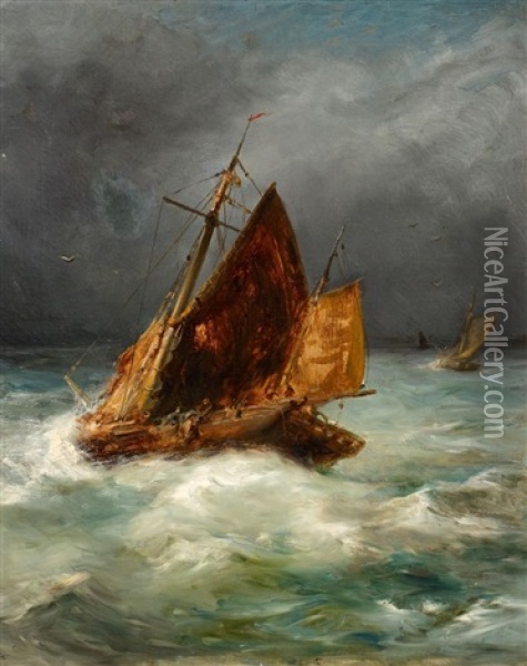 Fischerboote Auf Unruhiger See Oil Painting - Adolf Schreyer