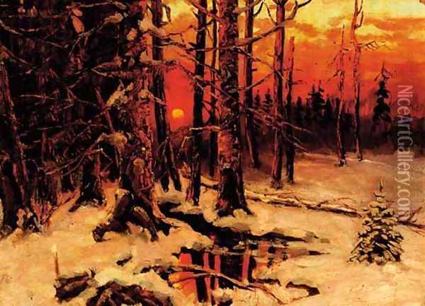 Sunset through the Trees Oil Painting - Iulii Iul'evich (Julius) Klever