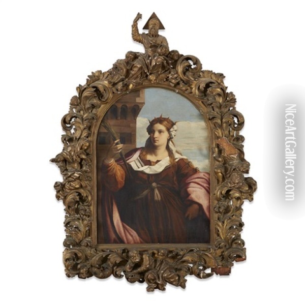 Saint Barbara Oil Painting - Jacopo Palma il Vecchio