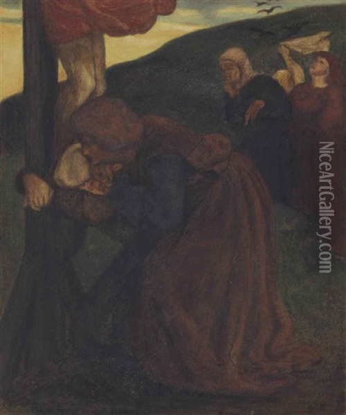 St. John Comforting The Virgin At The Foot Of The Cross (after The Ninth Hour) Oil Painting - Dante Gabriel Rossetti