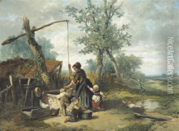 Little Helpers At The Well Oil Painting - Mari ten Kate