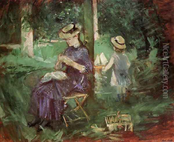 Woman and Child in a Garden 1884 Oil Painting - Berthe Morisot