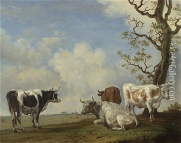 Weidende Kuhe Oil Painting - Jan Van Ravenswaay