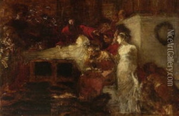 Die Auferweckung Der Tochter Des Jairus Oil Painting - Albert von Keller