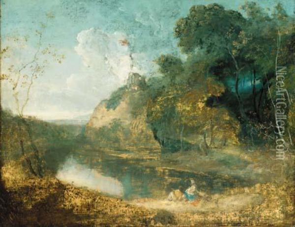 A Wooded River Landscape Oil Painting - Richard Wilson
