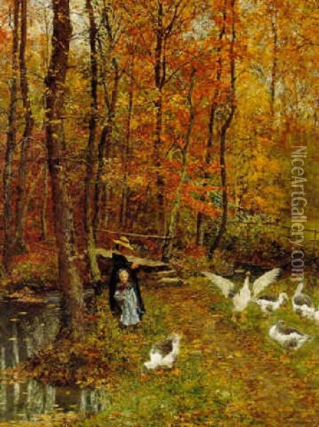 Tending The Geese Oil Painting - Marie Francois Firmin-Girard