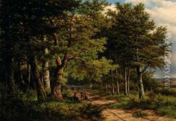 Forest View Withfigures Oil Painting - Leon Schulman