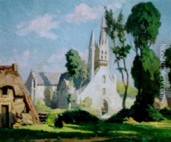 Jeunes Bretonnes Devant La Chapelle Oil Painting - Henri Alphonse Barnoin