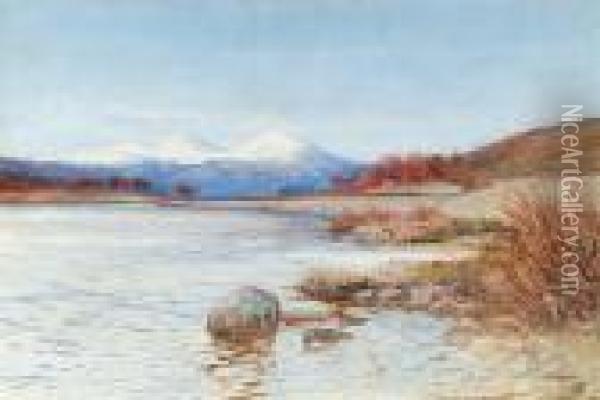 Landscape With Mountains And Lake Oil Painting - Sir Alfred East