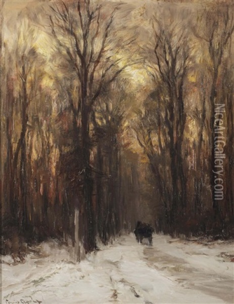 Along A Forest Path On A Winter's Day Oil Painting - Louis Apol
