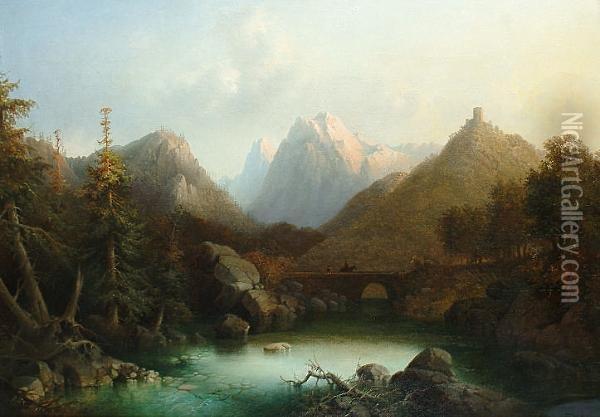 The Mountain Pass 'fedler' (lower Right) Oil Painting - Carl Fedeler