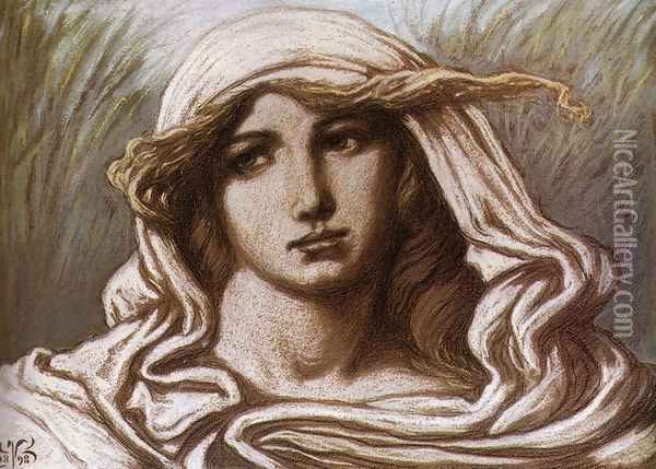 Head of a Young Woman 1898 Oil Painting - Elihu Vedder