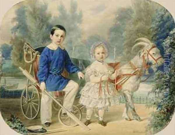 Grand Duke Alexander and Grand Duke Alexey as Children Oil Painting - Vladimir Ivanovich Hau