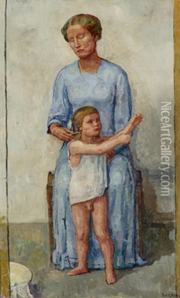 Mutter Bei Der Morgentoilette Ihres Kleinen Sohnes Oil Painting - Wilhelm (William) Mueller