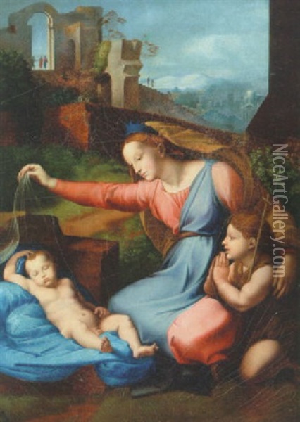 Jomfru Maria Med Barnet - La Vierge Au Voile Oil Painting - Frederik Wilhelm Voelcker
