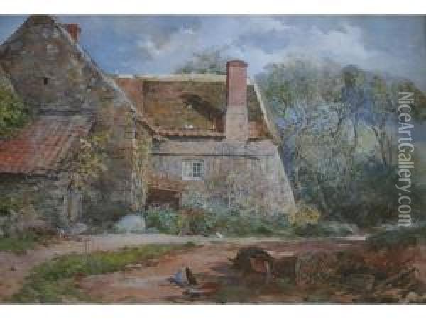 Poultry By An Old Cottage Oil Painting - Octavius Oakley