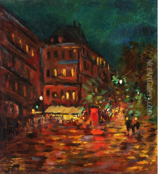 Paris At Night Oil Painting - Leonid Lamm