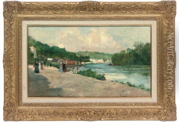 A Summer Afternoon By The Seine Oil Painting - Louis Tauzin