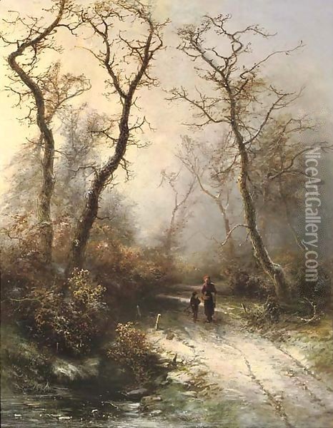 In the forest in winter Oil Painting - Pieter Lodewijk Francisco Kluyver