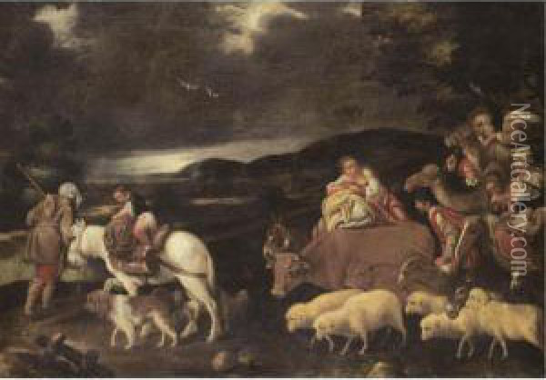 Jacob And His Family Leaving For Canaan Oil Painting - Pedro De Orrente