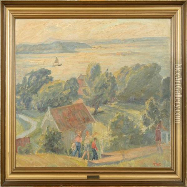 A Danish Summerlandscape With Playing Children Oil Painting - Johannes Martin Fastings Wilhjelm