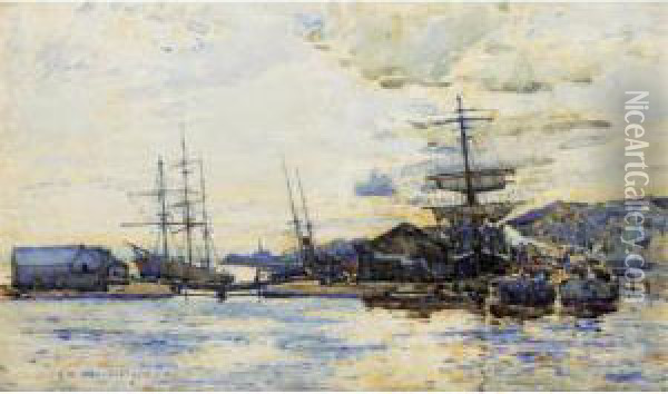 Sailing Vessels In Harbour Oil Painting - Robert Mcgown Coventry