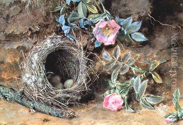 Wild Roses and Birds Nests Oil Painting - William Henry Hunt
