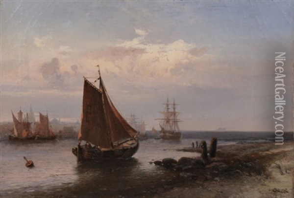 Segelschiffe Und Fischerboote Auf Der Scheldemundung Oil Painting - Hugo Veit