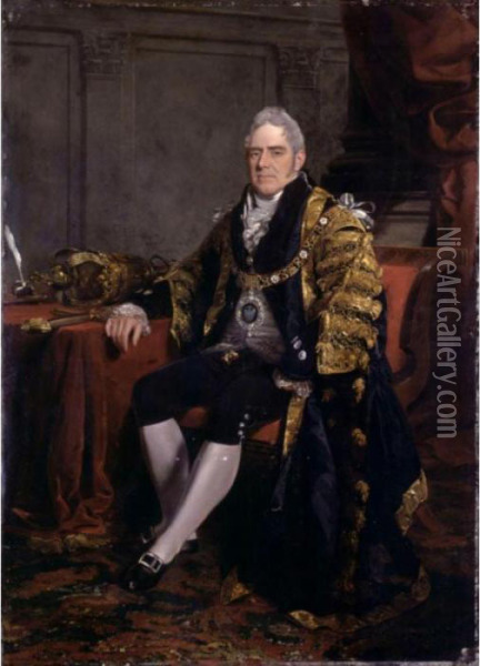 Portrait Of Sir Charles Flower, Bt., Lord Mayor Of London Oil Painting - Ramsay Richard Reinagle