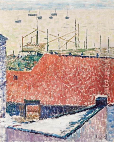 Construction Work In Katajanokka - View From Theartist's Window Oil Painting - Hugo Simberg