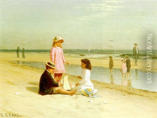 Children At The Beach Oil Painting - Samuel S. Carr