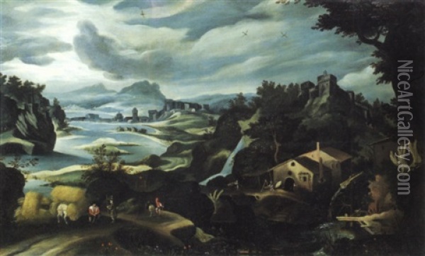 Paesaggio Fluviale Con  Mulino E Contadini Oil Painting - Paul Bril