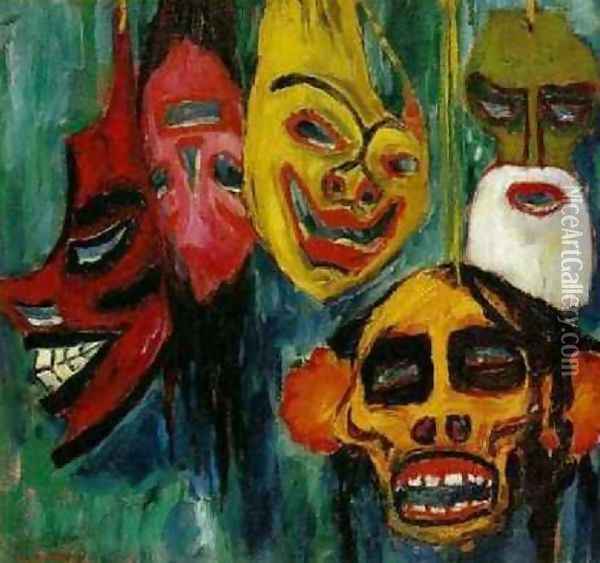 Still Life with Masks Oil Painting - Emil Nolde