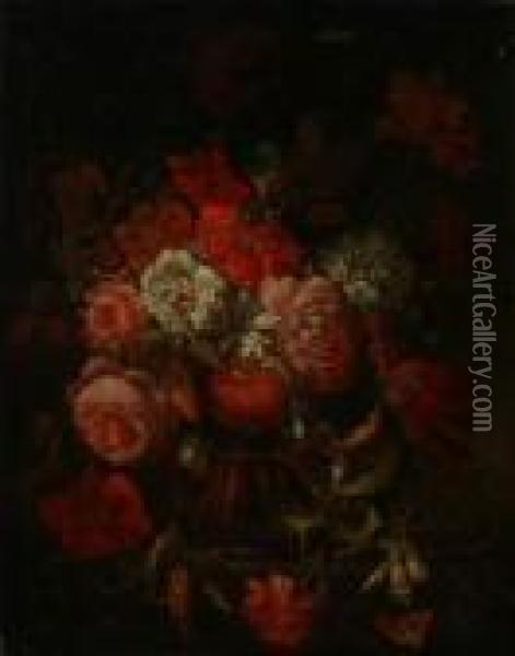 Vase De Fleurs Sur Un Entablement Oil Painting - Abraham Mignon