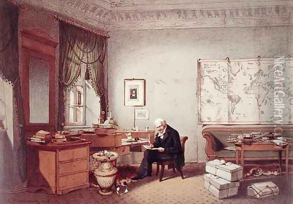 Baron Alexander von Humboldt 1769-1859 in his Study Oil Painting - Eduard Hildebrandt