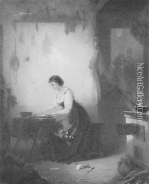 Die Zitherspielerin Oil Painting - August Vischer