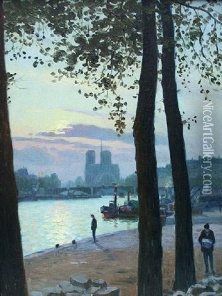 Vue De La Seine Et Notre-dame De Paris Oil Painting - Charles Victor Guilloux