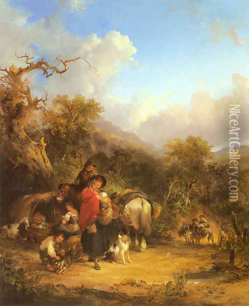 A Rest by the Roadside Oil Painting - Snr William Shayer