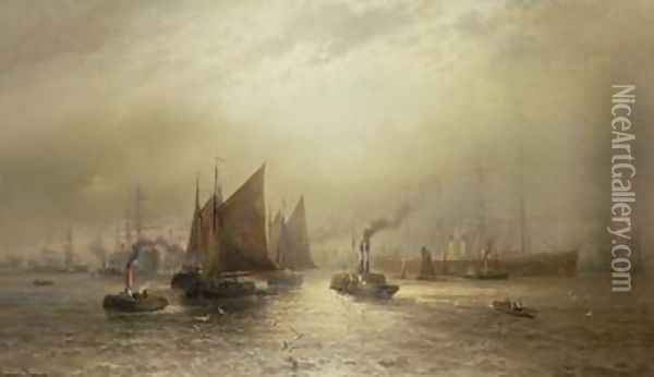 A Busy Morning on the River Mersey Oil Painting - Francis Krause
