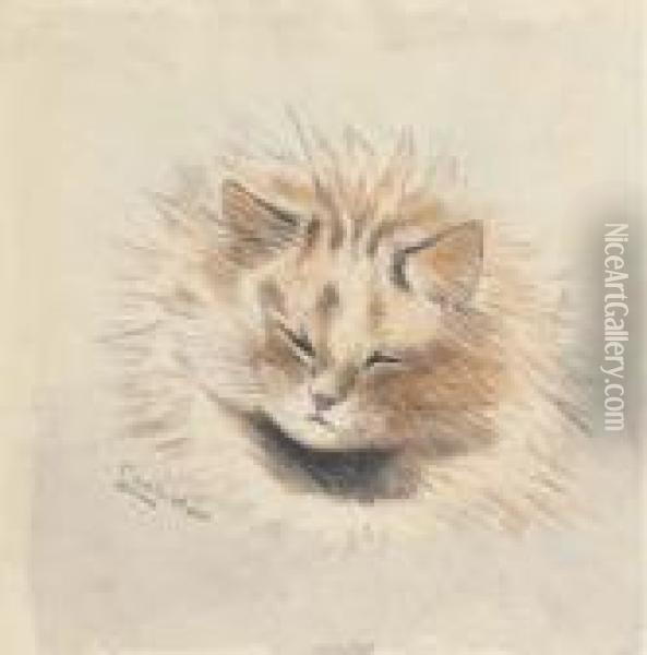 A Dreaming Marmalade Cat Oil Painting - Louis William Wain