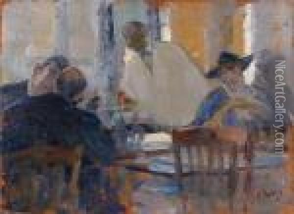 Scene De Cafe Oil Painting - Elie Anatole Pavil