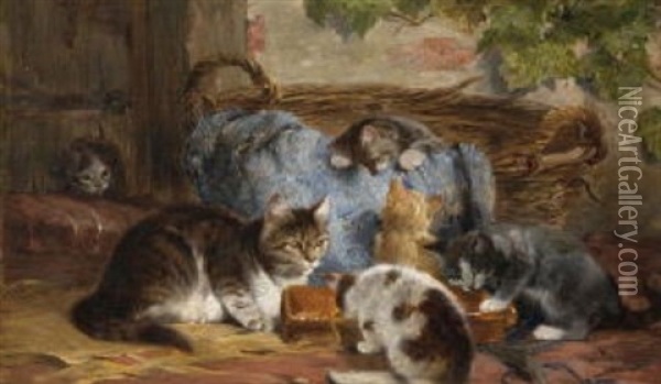 Katzenmutter Mit Ihren Jungen Oil Painting - Julius Adam the Younger