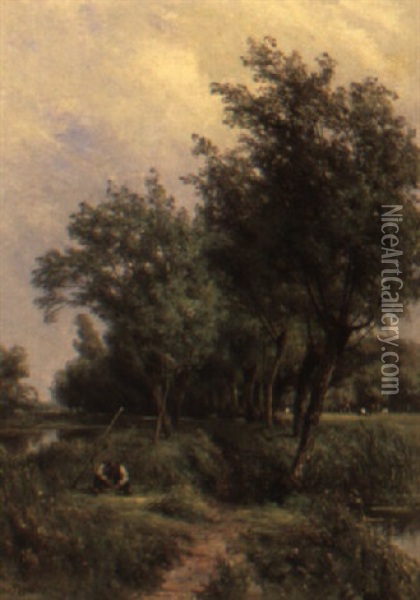 A Figure In A Summer Landscape Oil Painting - Jan Willem Van Borselen